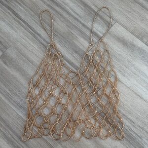 Elegant Tan Beaded Women Swim Coverup
